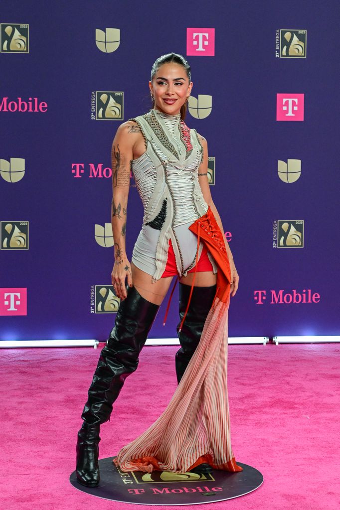 Colombian actress and singer Greeicy Rendon arrives for Univision's 37th Premio Lo Nuestro at the Kaseya Center in Miami, Florida, on February 20, 2025. (Photo by Giorgio Viera / AFP) (Photo by GIORGIO VIERA/AFP via Getty Images)