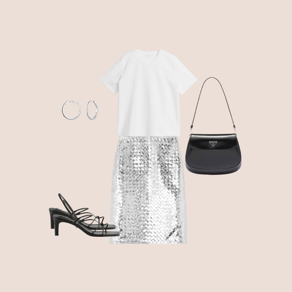 look falda metalizada